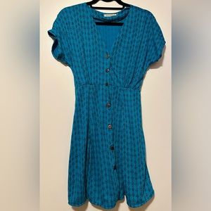 Retro Cotton Sun Dress - Art Deco Print - V Neck - W’s S/M